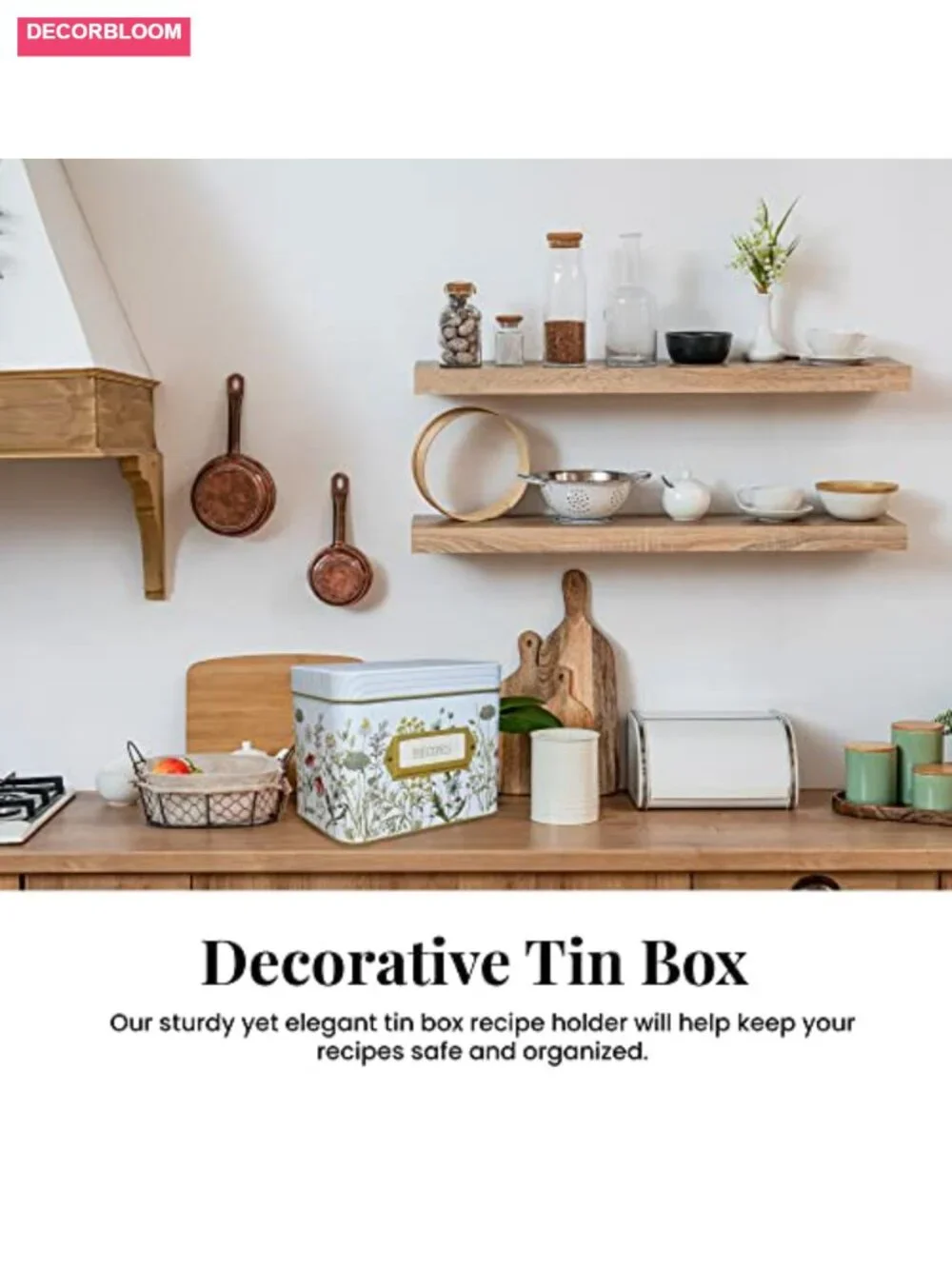 Recipe Box Tin with 100 4x6 Cards & 12 Dividers Wildflower Print